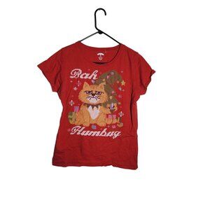 Holiday Time Womens Red Bah Humbug Christmas Cat Graphic T-Shirt L/G